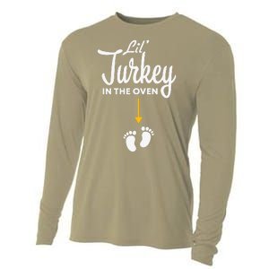 Funny Cute Lil' Turkey In The Oven Pregnancy Thanksgiving Cooling Performance Long Sleeve Crew