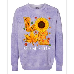 Funny Cute Love Activity Director Life Thanksgiving Autumn Fall Leaf Colorblast Crewneck Sweatshirt