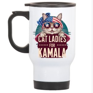 Funny Cat Ladies For Kamala American Flag Cute Cat Gift Stainless Steel Travel Mug