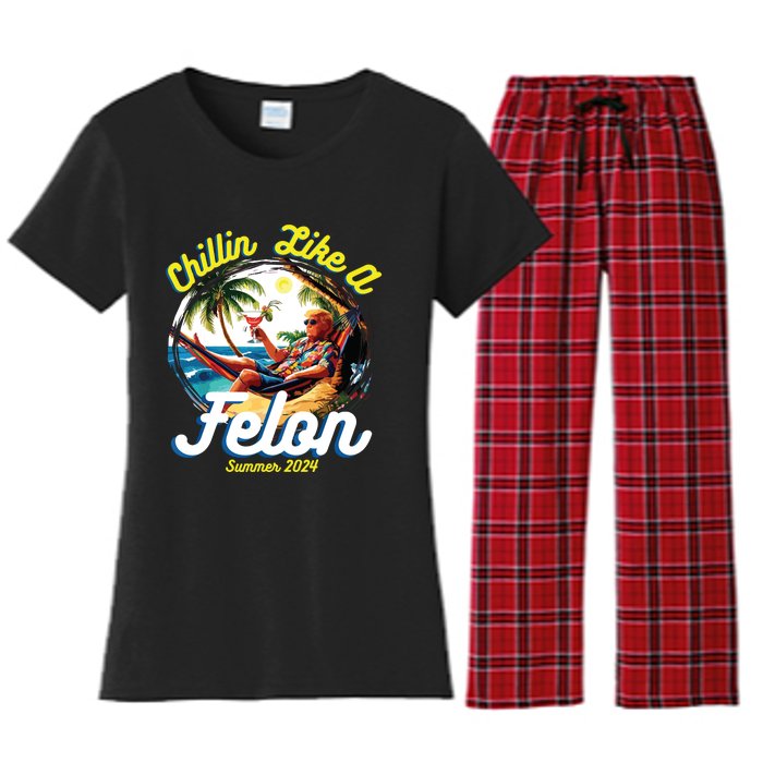 Funny Chillin Like A Felon Summer 2024 2024 Trump Supporter Women's Flannel Pajama Set