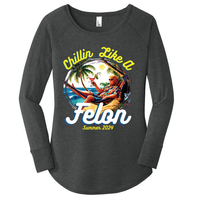 Funny Chillin Like A Felon Summer 2024 2024 Trump Supporter Women's Perfect Tri Tunic Long Sleeve Shirt