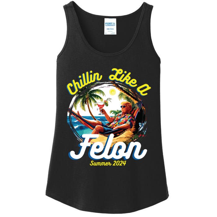 Funny Chillin Like A Felon Summer 2024 2024 Trump Supporter Ladies Essential Tank