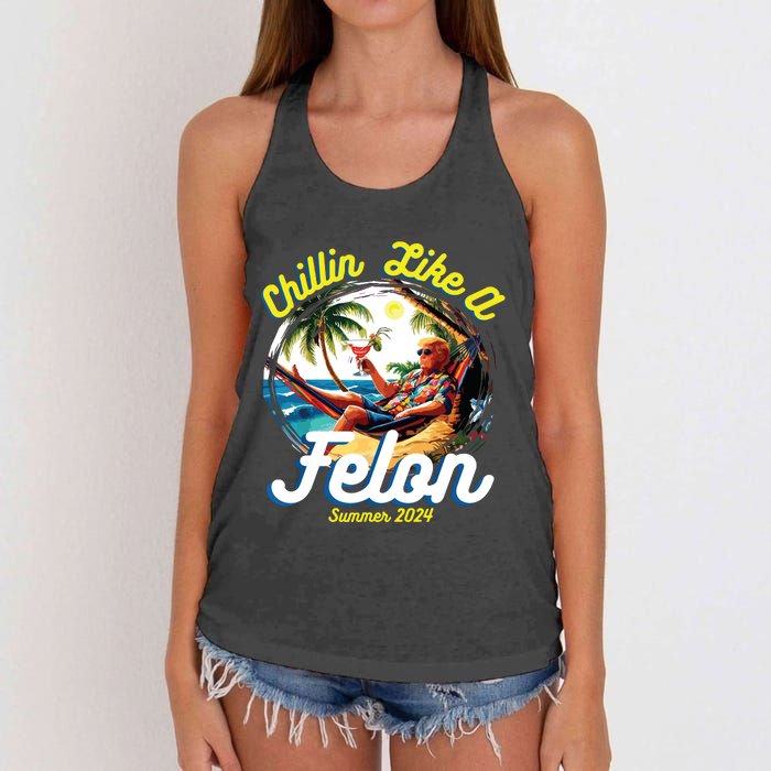 Funny Chillin Like A Felon Summer 2024 2024 Trump Supporter Women's Knotted Racerback Tank