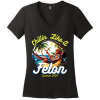 Funny Chillin Like A Felon Summer 2024 2024 Trump Supporter Women's V-Neck T-Shirt