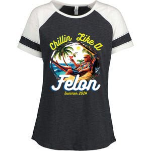 Funny Chillin Like A Felon Summer 2024 2024 Trump Supporter Enza Ladies Jersey Colorblock Tee