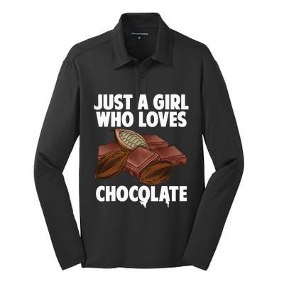 Funny Chocolate Lover Art For Women Girls Love Chocolate Silk Touch Performance Long Sleeve Polo