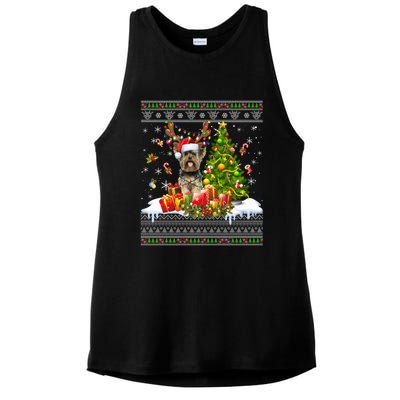 Funny Christmas Lights Yorkie Dog Funny Xmas Ugly Sweater Gift Ladies PosiCharge Tri-Blend Wicking Tank