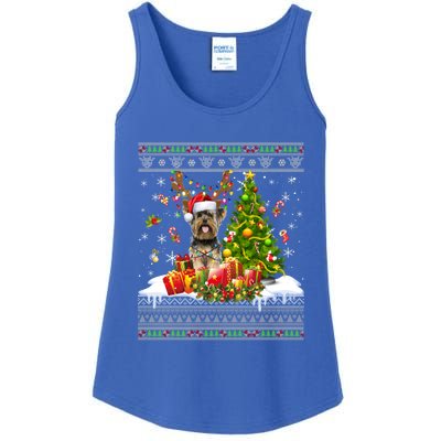 Funny Christmas Lights Yorkie Dog Funny Xmas Ugly Sweater Gift Ladies Essential Tank