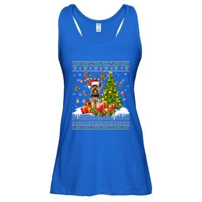 Funny Christmas Lights Yorkie Dog Funny Xmas Ugly Sweater Gift Ladies Essential Flowy Tank