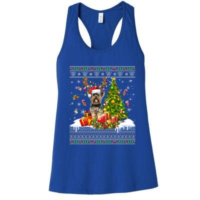 Funny Christmas Lights Yorkie Dog Funny Xmas Ugly Sweater Gift Women's Racerback Tank