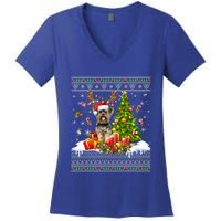 Funny Christmas Lights Yorkie Dog Funny Xmas Ugly Sweater Gift Women's V-Neck T-Shirt