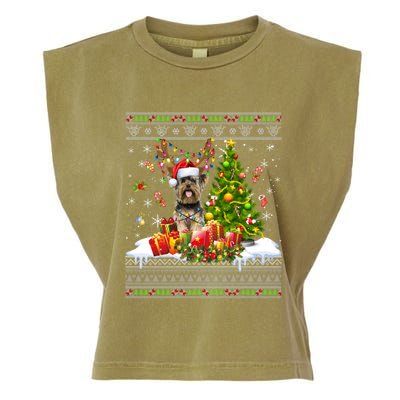 Funny Christmas Lights Yorkie Dog Funny Xmas Ugly Sweater Gift Garment-Dyed Women's Muscle Tee