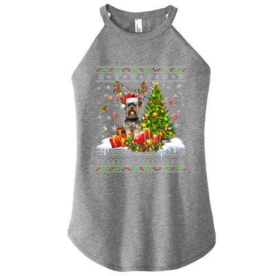 Funny Christmas Lights Yorkie Dog Funny Xmas Ugly Sweater Gift Women’s Perfect Tri Rocker Tank