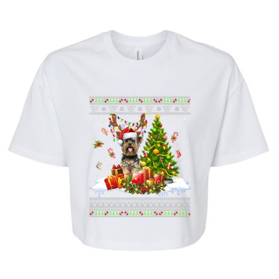 Funny Christmas Lights Yorkie Dog Funny Xmas Ugly Sweater Gift Bella+Canvas Jersey Crop Tee