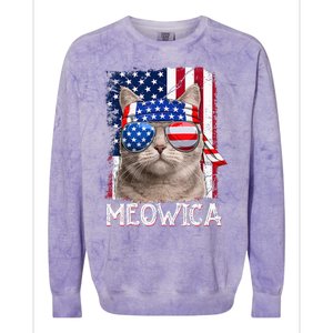 Funny Cat Lover 4th Of July Meowica American Flag Colorblast Crewneck Sweatshirt