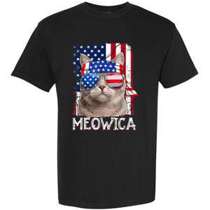 Funny Cat Lover 4th Of July Meowica American Flag Garment-Dyed Heavyweight T-Shirt