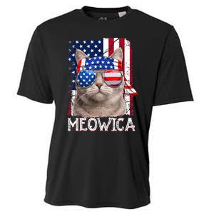 Funny Cat Lover 4th Of July Meowica American Flag Cooling Performance Crew T-Shirt