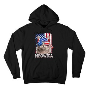 Funny Cat Lover 4th Of July Meowica American Flag Hoodie