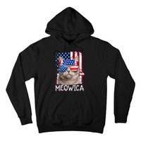 Funny Cat Lover 4th Of July Meowica American Flag Hoodie