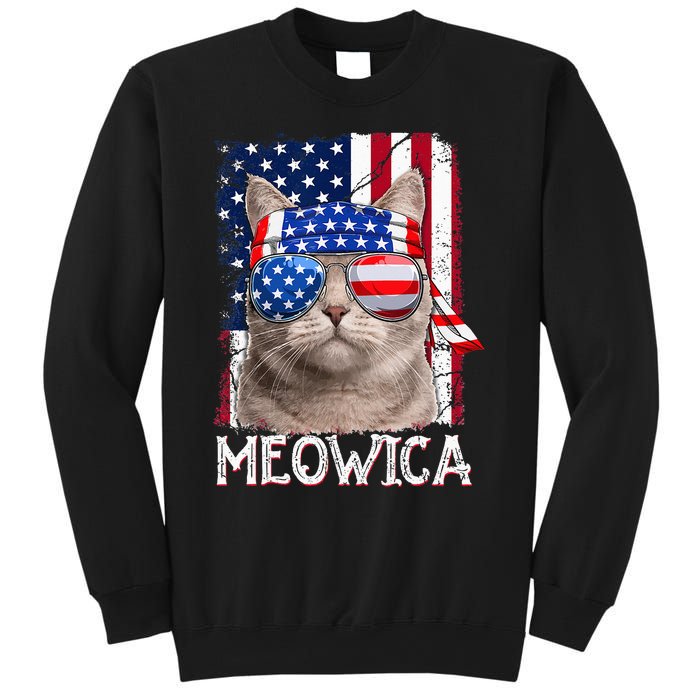 Funny Cat Lover 4th Of July Meowica American Flag Sweatshirt