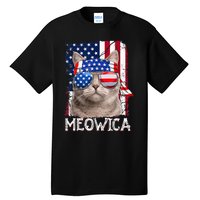 Funny Cat Lover 4th Of July Meowica American Flag Tall T-Shirt