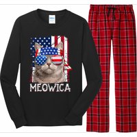 Funny Cat Lover 4th Of July Meowica American Flag Long Sleeve Pajama Set