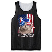 Funny Cat Lover 4th Of July Meowica American Flag Mesh Reversible Basketball Jersey Tank