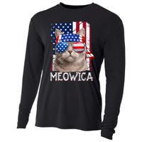 Funny Cat Lover 4th Of July Meowica American Flag Cooling Performance Long Sleeve Crew