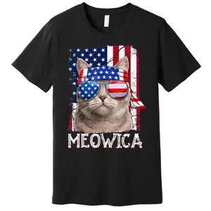 Funny Cat Lover 4th Of July Meowica American Flag Premium T-Shirt