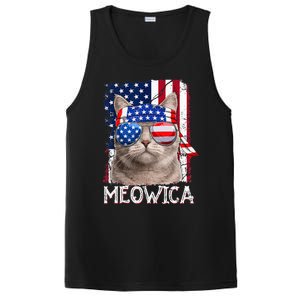 Funny Cat Lover 4th Of July Meowica American Flag PosiCharge Competitor Tank