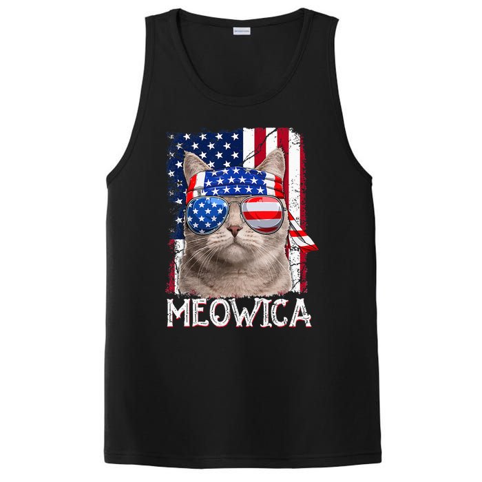 Funny Cat Lover 4th Of July Meowica American Flag PosiCharge Competitor Tank