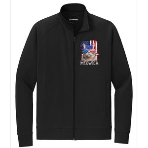 Funny Cat Lover 4th Of July Meowica American Flag Stretch Full-Zip Cadet Jacket