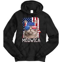 Funny Cat Lover 4th Of July Meowica American Flag Tie Dye Hoodie