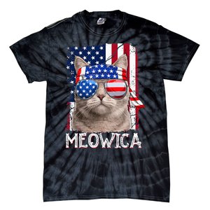 Funny Cat Lover 4th Of July Meowica American Flag Tie-Dye T-Shirt