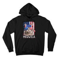 Funny Cat Lover 4th Of July Meowica American Flag Tall Hoodie