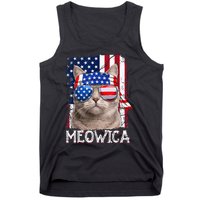 Funny Cat Lover 4th Of July Meowica American Flag Tank Top