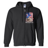 Funny Cat Lover 4th Of July Meowica American Flag Full Zip Hoodie