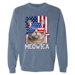 Funny Cat Lover 4th Of July Meowica American Flag Garment-Dyed Sweatshirt