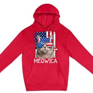 Funny Cat Lover 4th Of July Meowica American Flag Premium Pullover Hoodie