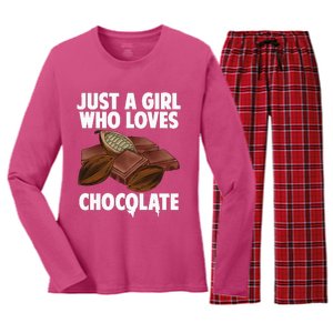 Funny Chocolate Lover Art For Women Girls Love Chocolate Women's Long Sleeve Flannel Pajama Set 