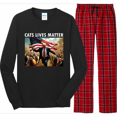 Funny Cat Lives Matter Pres Election 2024 Cats Dogs Pets Long Sleeve Pajama Set