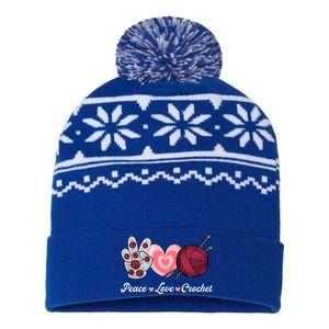 Funny Crocheting Lover Gift Peace Love Crochet Great Gift USA-Made Snowflake Beanie