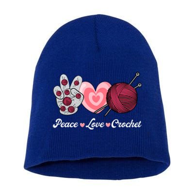 Funny Crocheting Lover Gift Peace Love Crochet Great Gift Short Acrylic Beanie