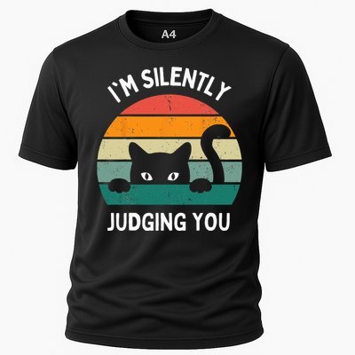 Funny Cats Lover Gifts I'm Silently Judging You Black Cat Cooling Performance Crew T-Shirt