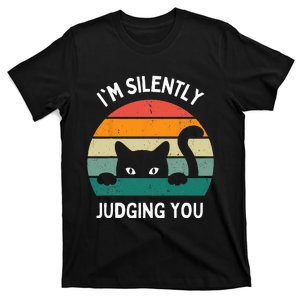 Funny Cats Lover Gifts I'm Silently Judging You Black Cat T-Shirt