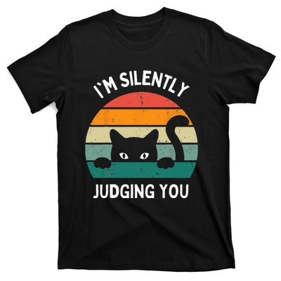 Funny Cats Lover Gifts I'm Silently Judging You Black Cat T-Shirt