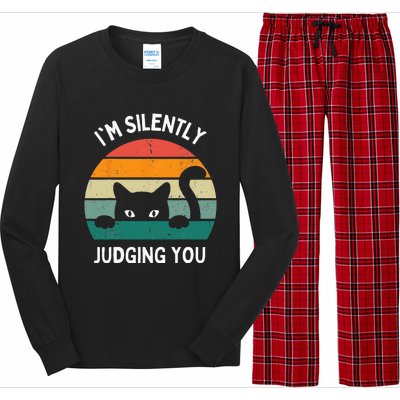 Funny Cats Lover Gifts I'm Silently Judging You Black Cat Long Sleeve Pajama Set