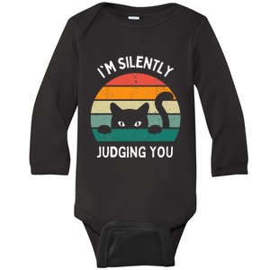 Funny Cats Lover Gifts I'm Silently Judging You Black Cat Baby Long Sleeve Bodysuit