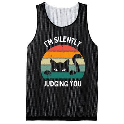 Funny Cats Lover Gifts I'm Silently Judging You Black Cat Mesh Reversible Basketball Jersey Tank