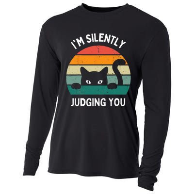 Funny Cats Lover Gifts I'm Silently Judging You Black Cat Cooling Performance Long Sleeve Crew